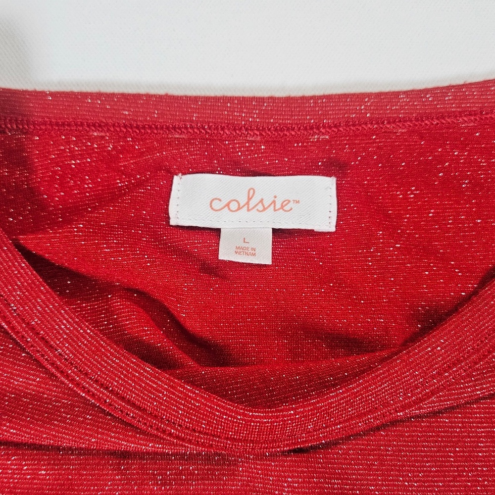 Colsie Shirt Womens Large‎ Red Long Sleeve Pocket Shimmer Metallic Loungewear - Picture 5 of 6